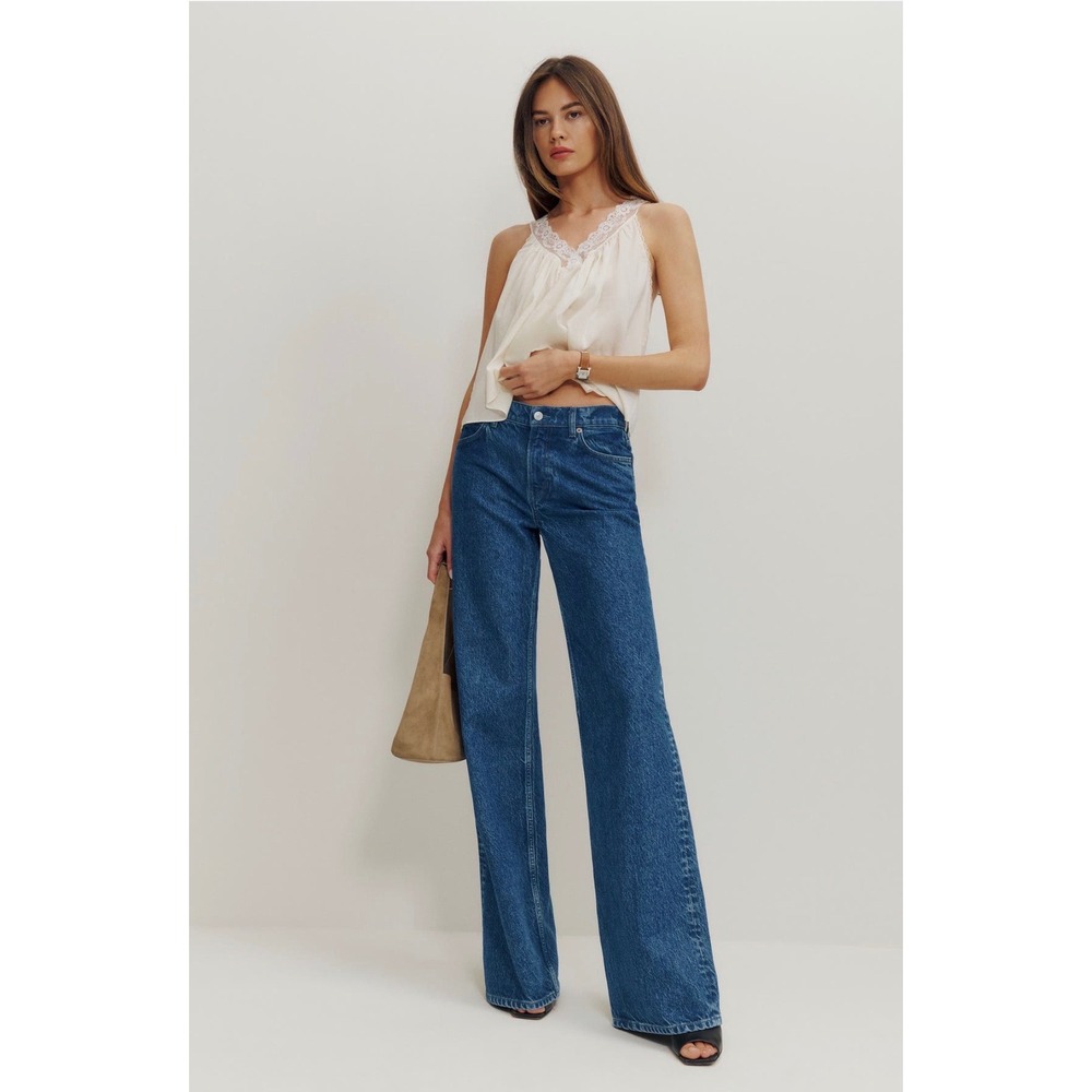 Reformation Cary High Rise Slouchy Wide Leg Jeans Blue 28 Elevated Basic Casual